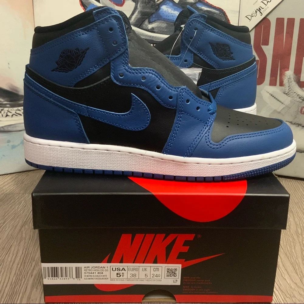 New Nike Jordan 1 Retro High OG Dark Marina Blue GS Size 5.5Y / 7W (575441-404)